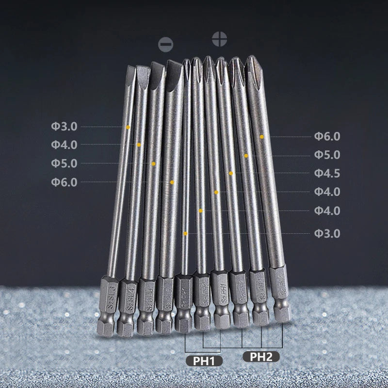 Ten-Piece 100mm Magnetic Slotted and Phillips Bit Set
