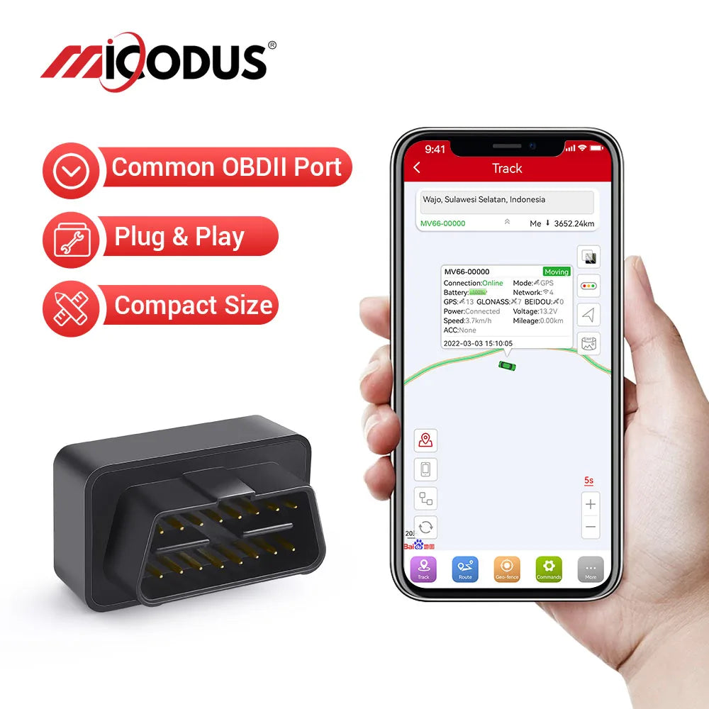 Mini OBD GPS MiCODUS MV66 Car Tracker No Monthly Fee Realtime Car Tracking Device Shake Alert Geofence Free APP