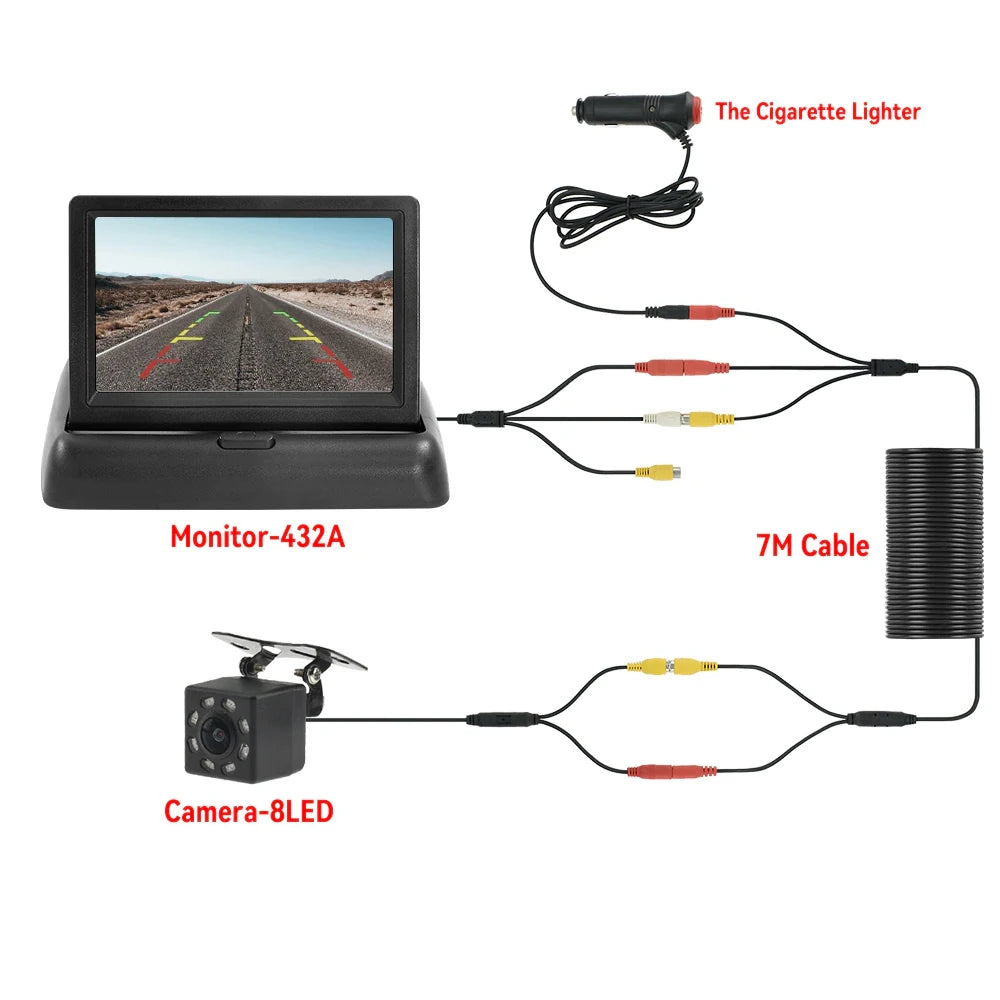 4.3" Folding Car Monitor with Rear View Camera and 8 LED Backup