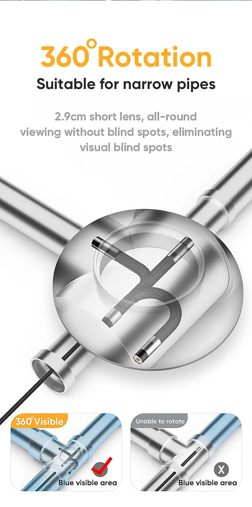 3.9mm 6mm Articulating Borescope with 4.3/5 Inch Screen 1080P HD LED Lights