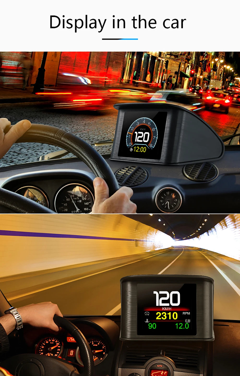 OBD2 Head Up Display Digital Speedometer with Overspeed Alarm