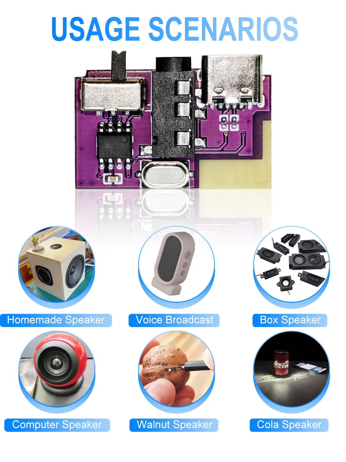 DC 3.5V-5V 5W Bluetooth 5.4 Mono Amplifier Decoder Board MP3 Player TWS 3.5mm AUX Module Receiver DIY Handmade Speaker