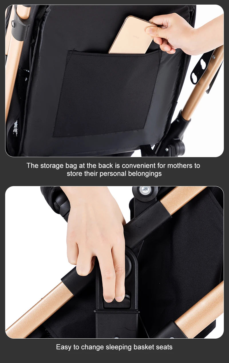 3-in-1 Luxurious Portable Baby Stroller with High Landscape Frame