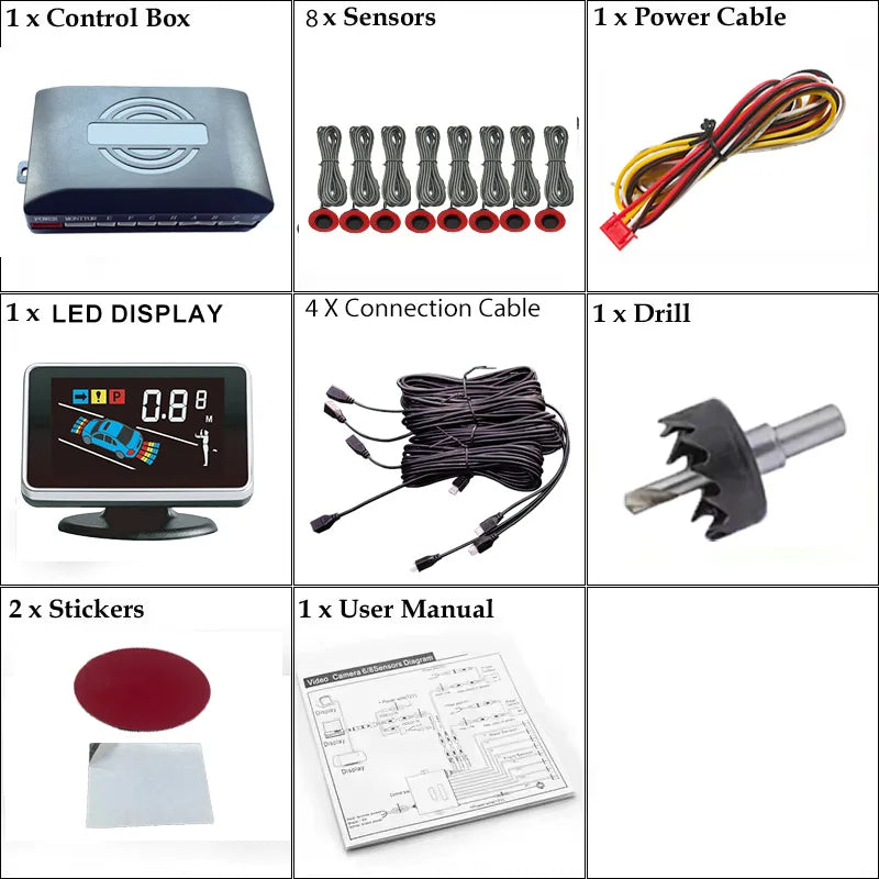 Car Parking Sensor System with LED Display & Voice Alerts Kit