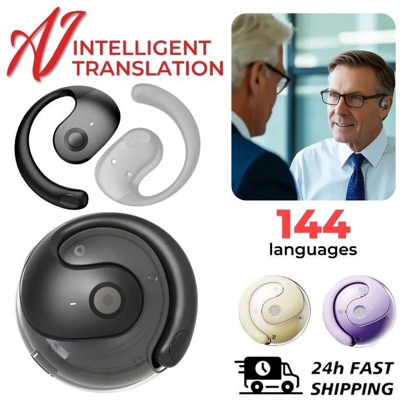 144 Language Translation Wireless Headphones Smart Waterproof Ai Real-time Translator Bluetooth 5.4 Earbuds Business Earphone
