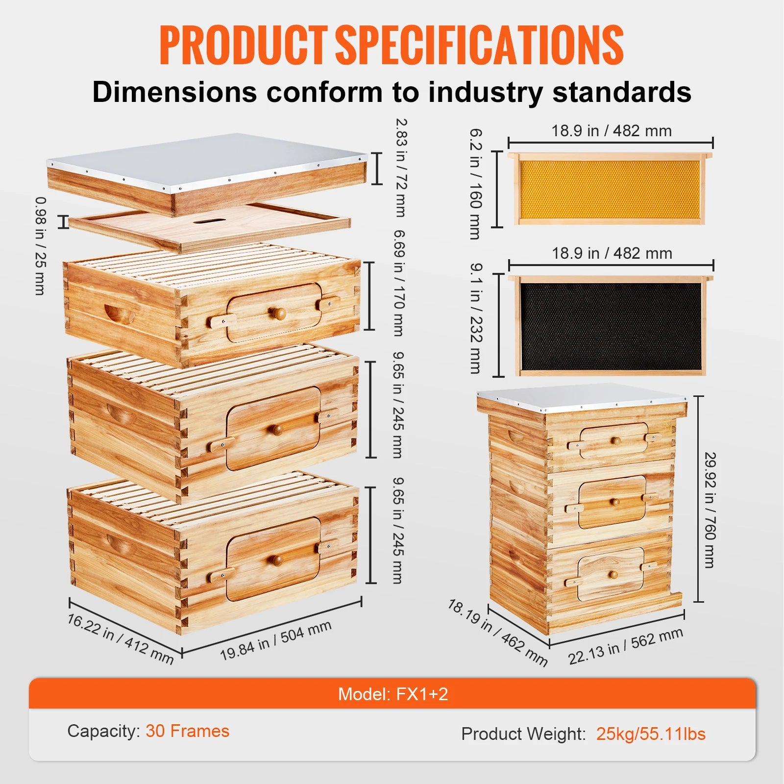 Kit di avviamento SucceBuy Bee Hive Deep Box 100% rivestito di cera d'api Naturale in legno di cedro Langstrothabox Beehive Kit in acrilico trasparente
