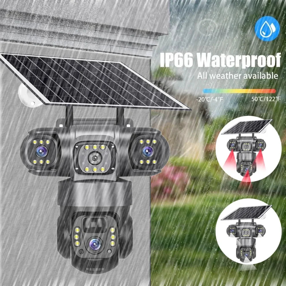 12MP Solar Outdoor PTZ Security Camera Triple Lens 360° Wireless