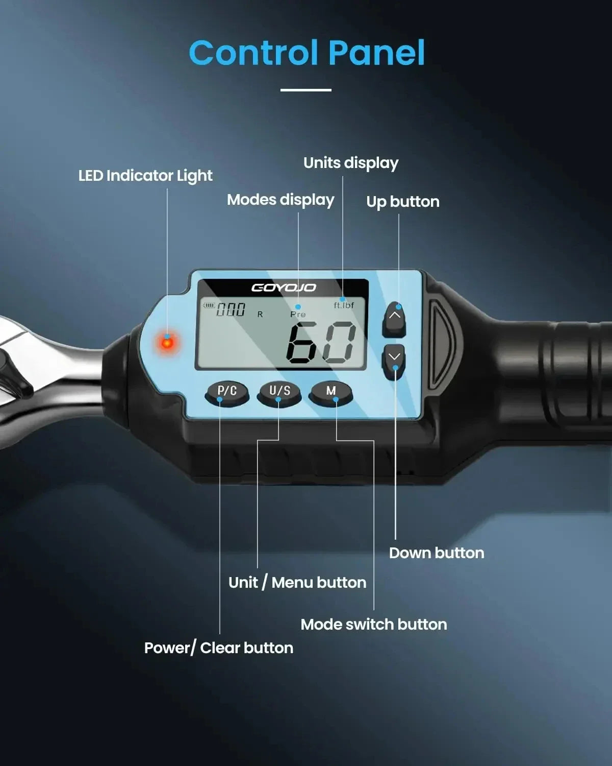 Digitaler Drehmomentschlüssel 3/8" 3/8-60Nm Hochpräzises bidirektionales Werkzeug