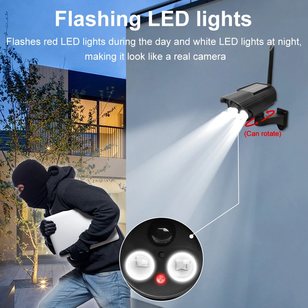 Outdoor Motion Sensor Solar Lights Dummy Decoy Fake Camera Waterproof Automatic Rotation Fake CCTV Monitoring For Porch Garden