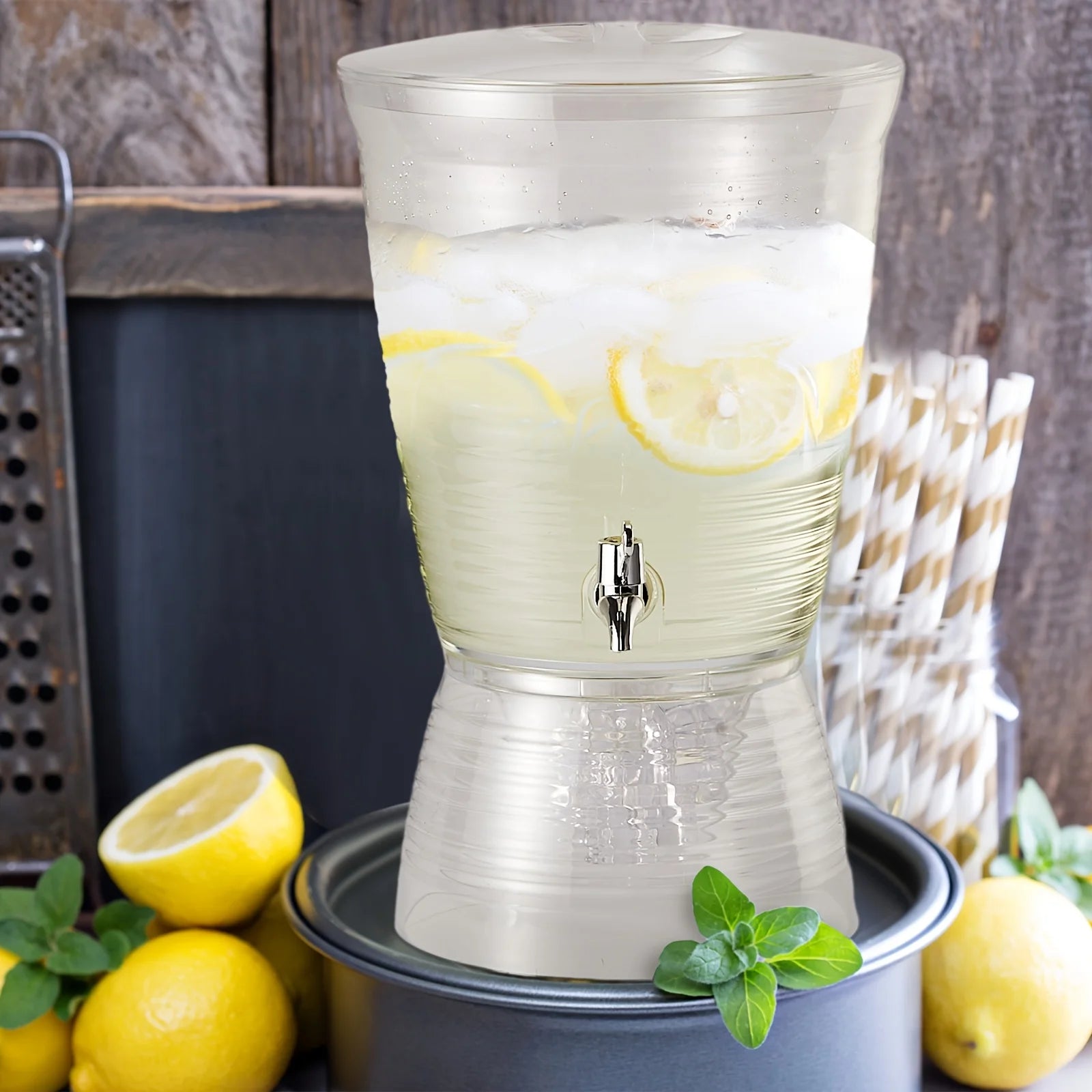 2pcs Clear Acrylic Beverage Dispenser Set – 10L (2.7 Gal) Countertop Drink Dispenser with Drip-Free Spigot, Detachable Base & Wi