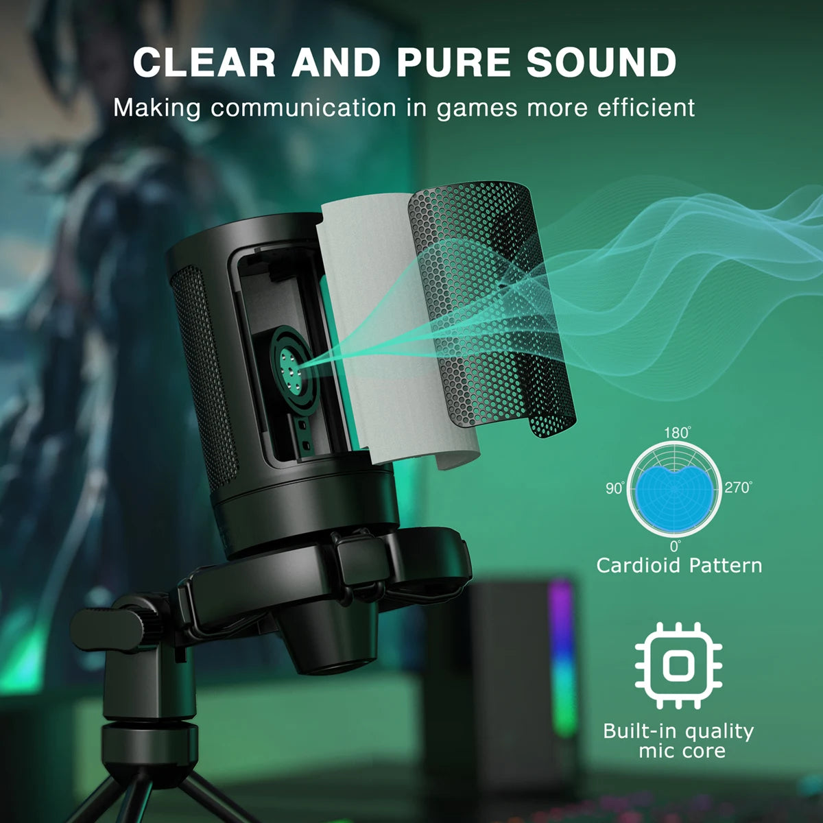 A2 RGB USB Condenser Microphone with Tripod
