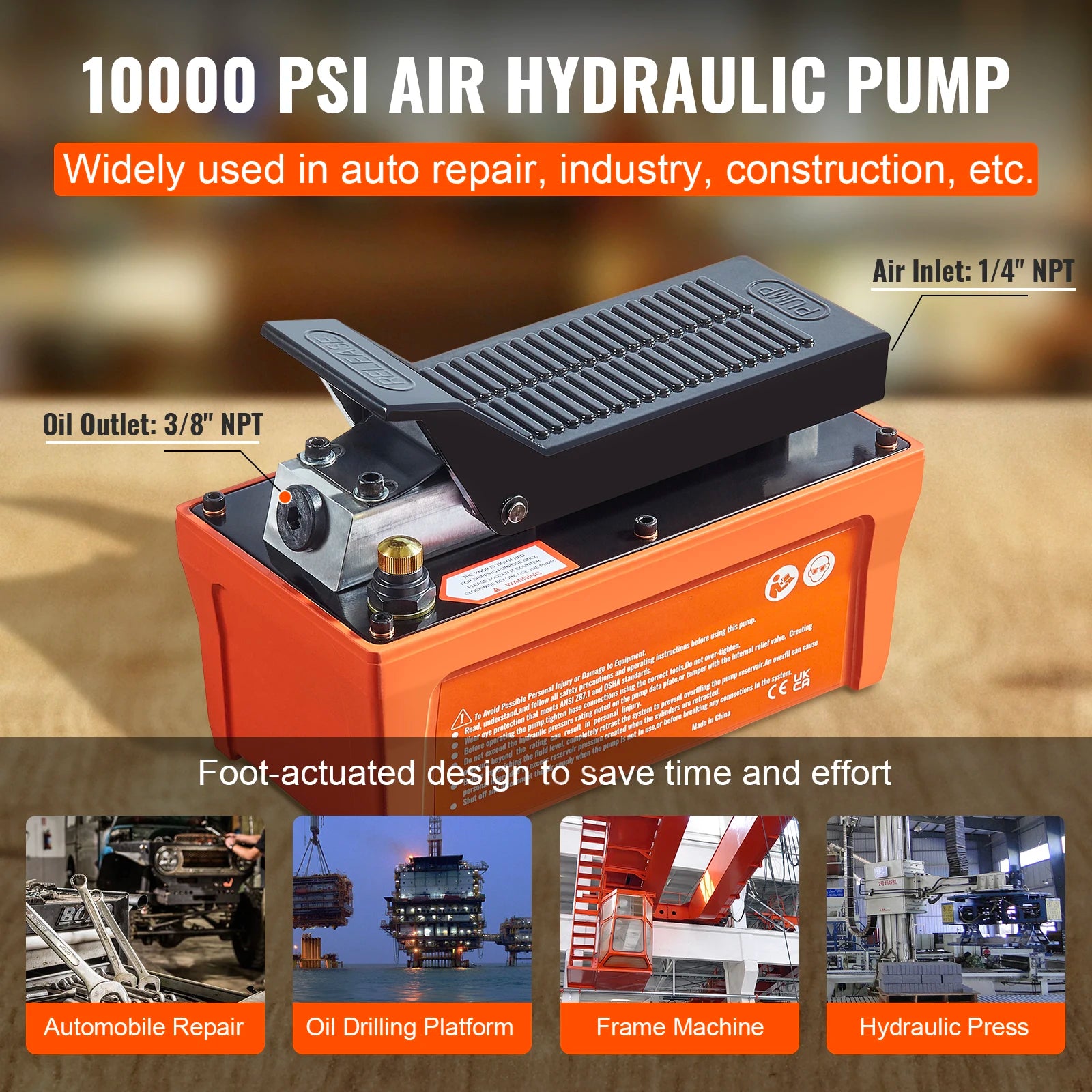 Air Hydraulic Pump 10,000 PSI Foot Pedal 1.6L Reservoir