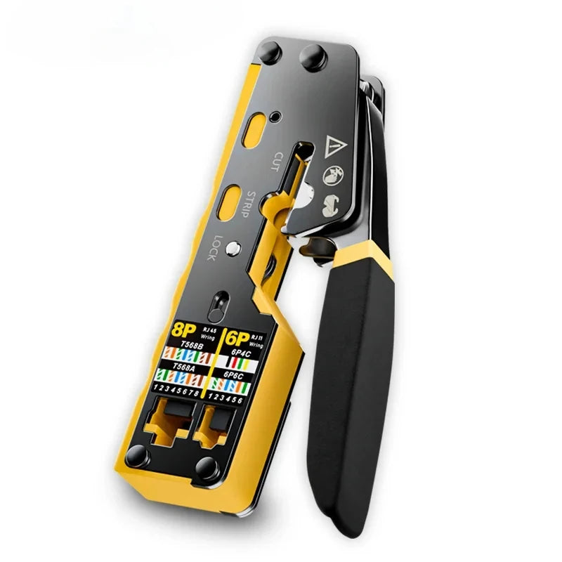 Pass-Through RJ45 Crimp, Cut and Strip Tool