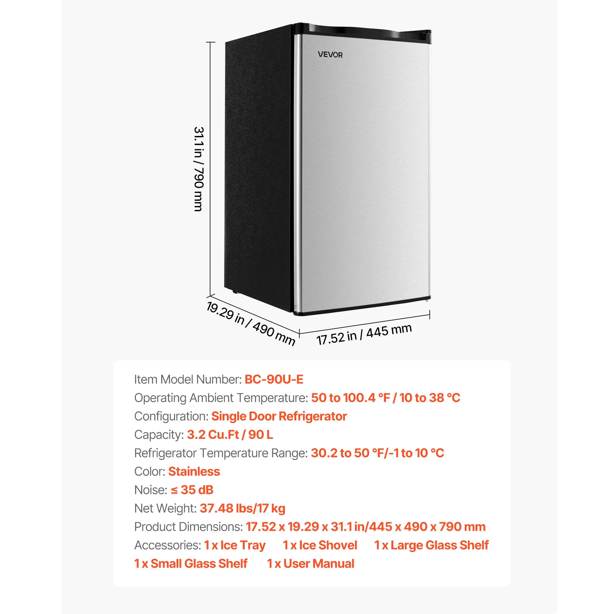 Mini Fridge with Freezer 3.2 Cu.Ft Two Door Compact Refrigerator
