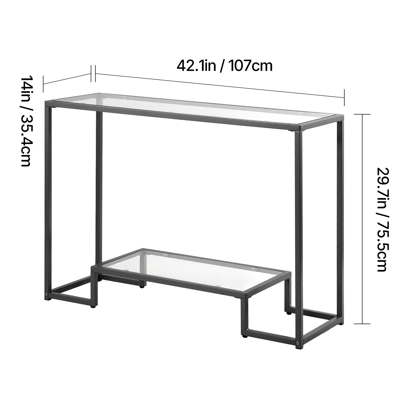 Modern Glass Console Table with Metal Frame, Multi-Tier Storage