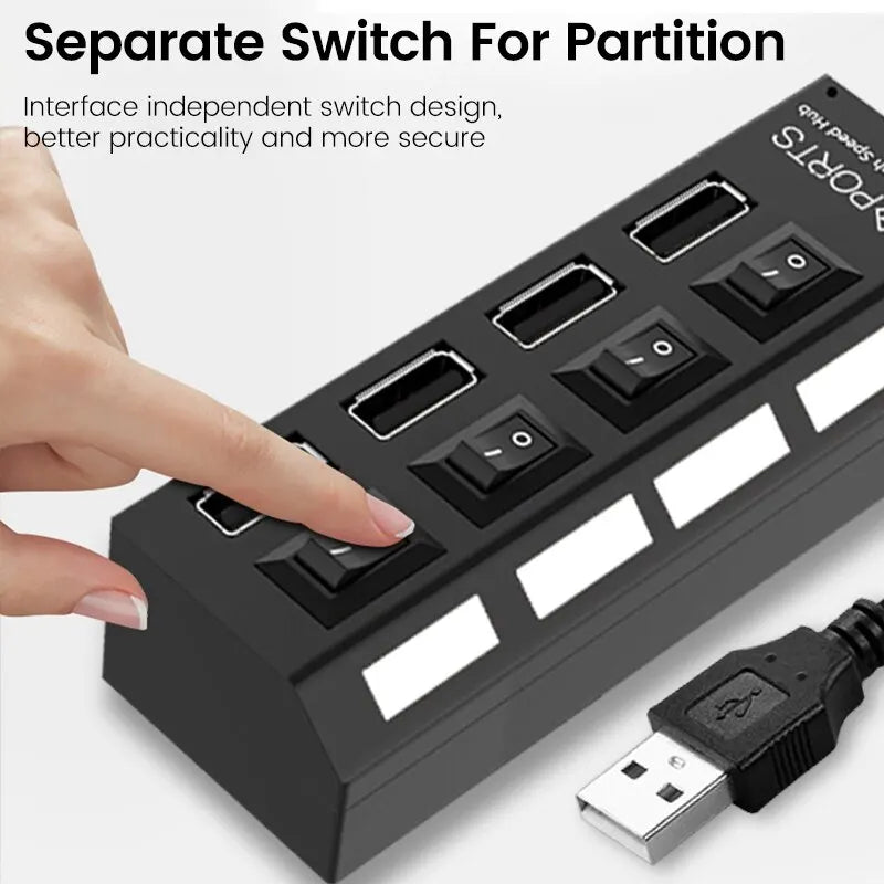 7 port USB 2.0 hub egyedi kapcsolókkal