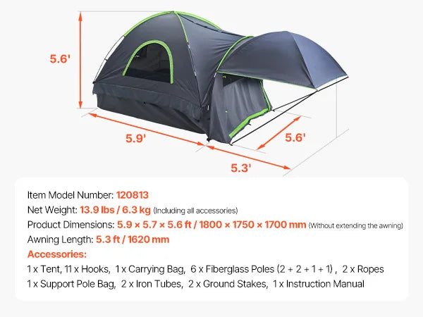 Tenda per cassone di pickup con tenda da sole – Camper impermeabile per 2-3 persone