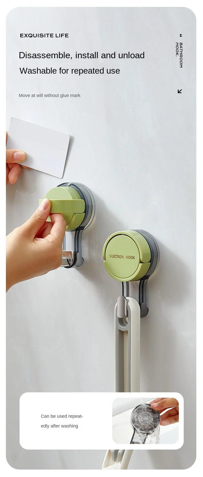 Suction Hooks Strong Vacuum Power Traceless No-Drilling Adhesive Hooks for Home Bathroom Kitchen Door Back and Toilet Area