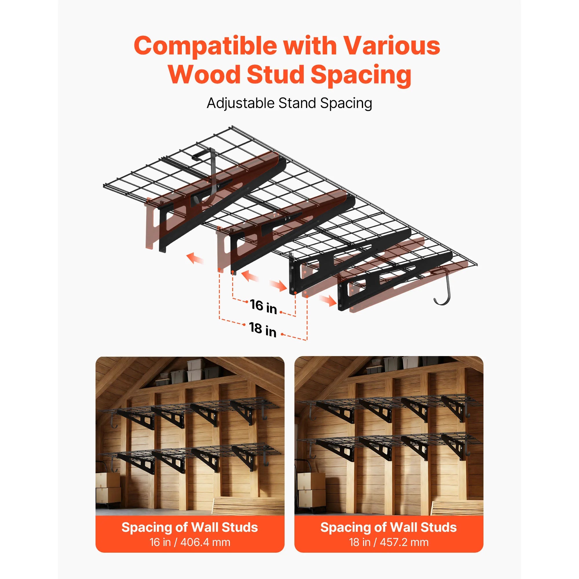 Heavy Duty Garage Wall Shelves 2-Pack 500 lbs Each with Hooks