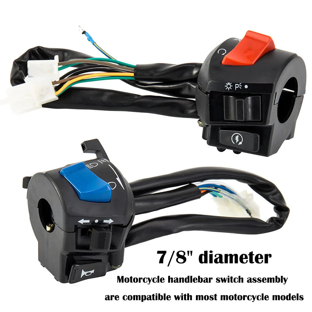 Motorcycle Handlebar Switch for 7/8 Inch Bars, 12 V DC