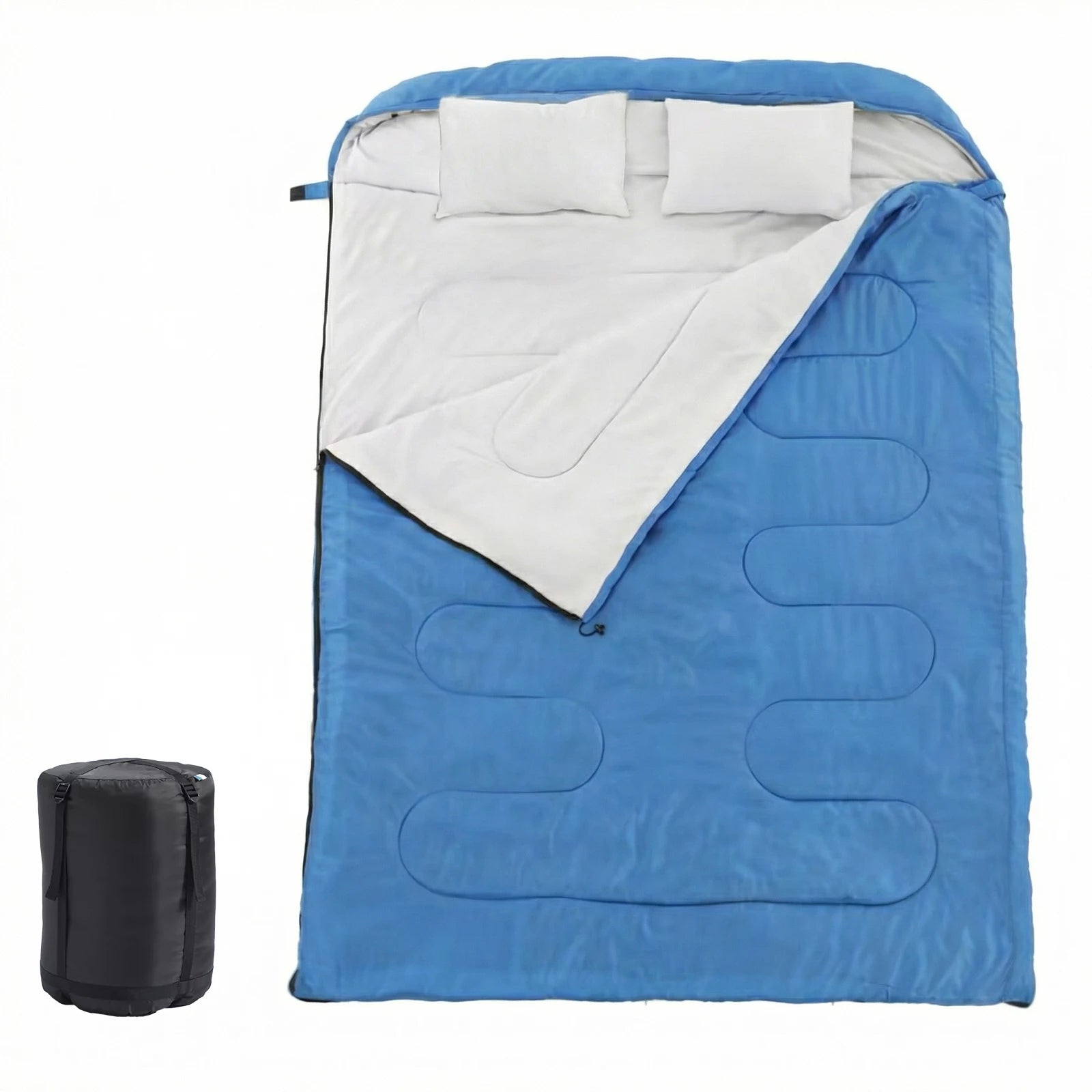 Double Sleeping Bag for 2 Adults with Pillows, 3 Season Camping
