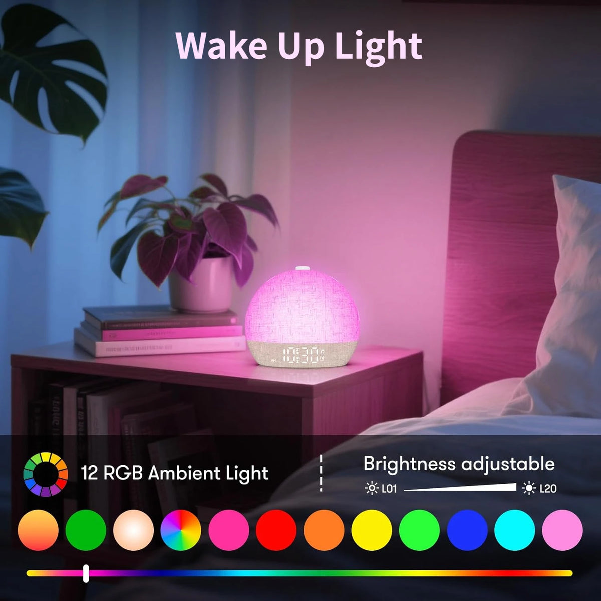 Sunrise Alarm Clock with Sound and Colour Light