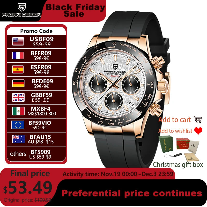 Meteorite Dial Men's Luxury Quartz Chronograph Watch