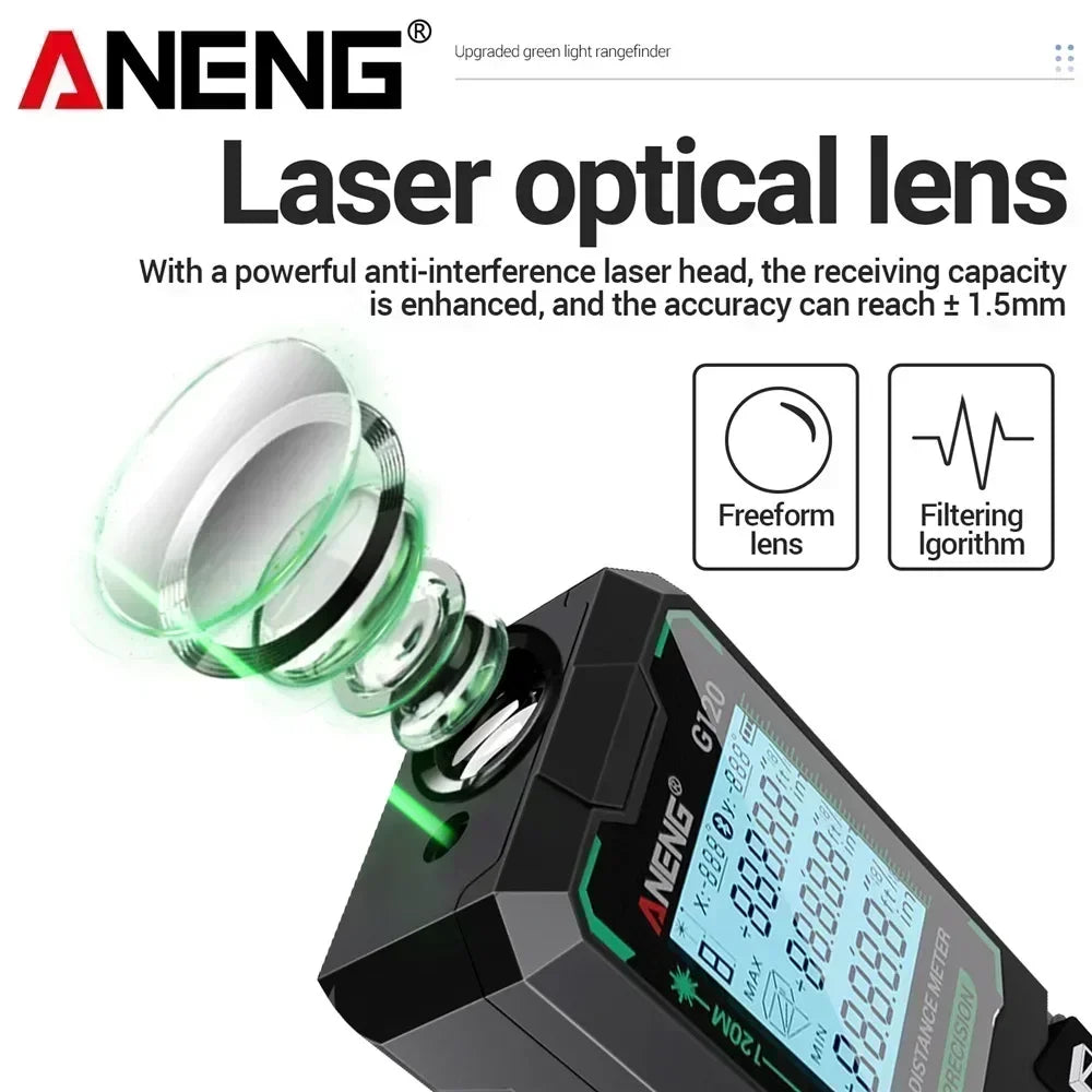 Laseravståndsmätare med grönt eller rött strålningsalternativ
