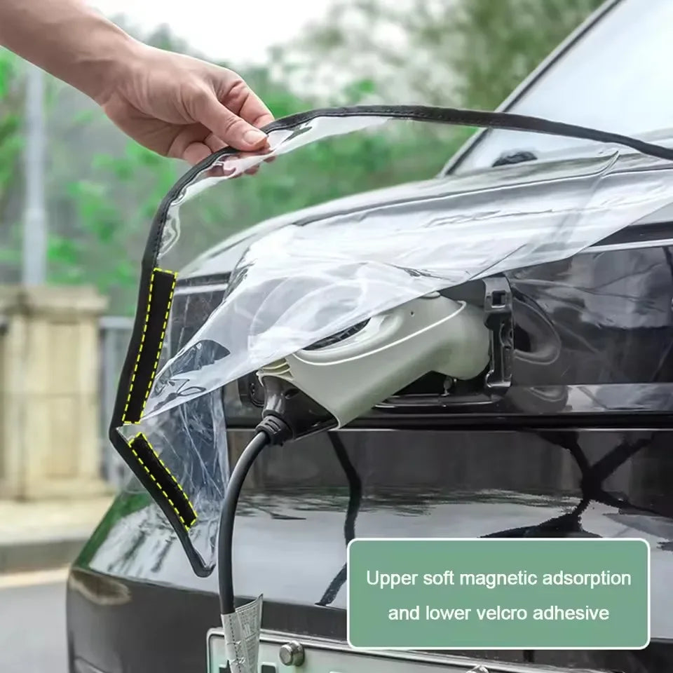 Osłona gniazda ładowania samochodu elektrycznego z magnetyczną krawędzią