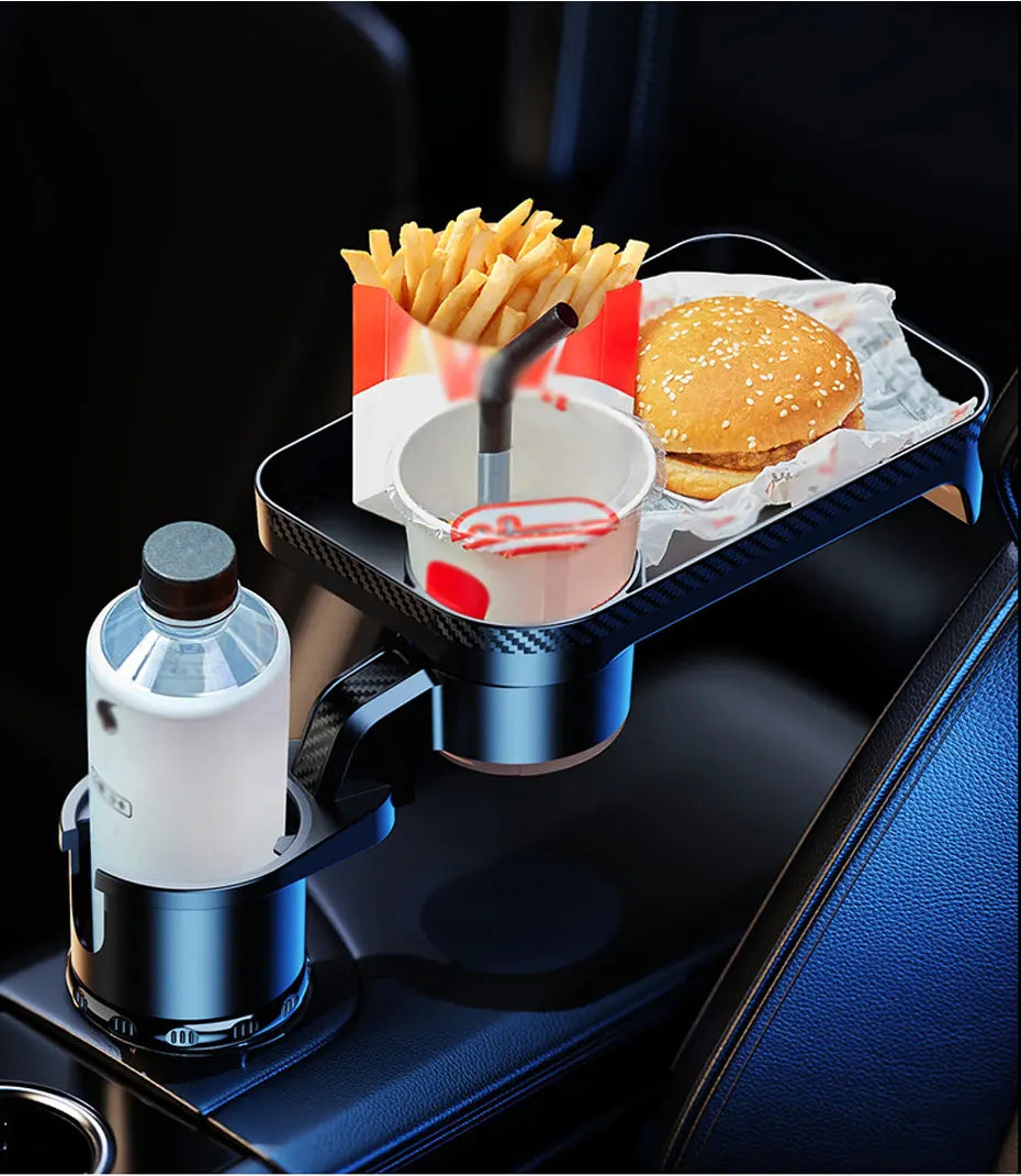 SEAMETAL Premium Car Cup Holder Expander Multi-Function Drink Holder with Food Table 360-Degree Adjustable Base Tray for Snack