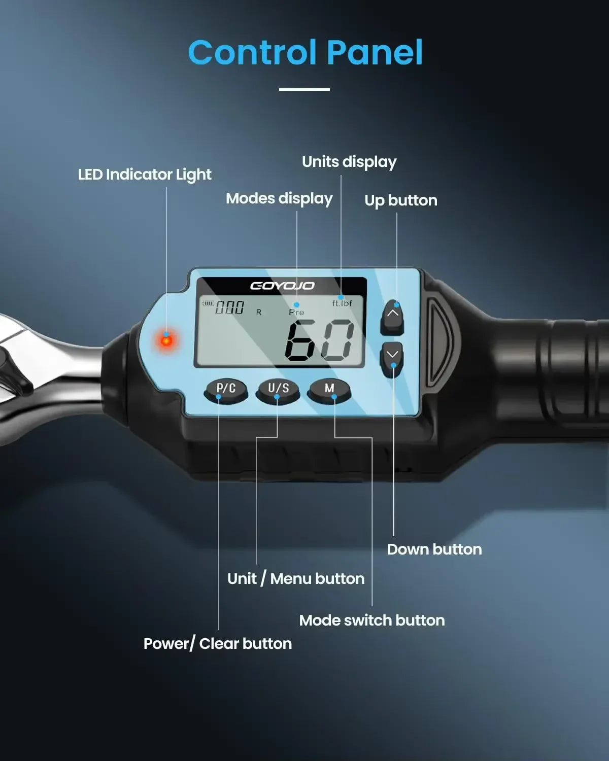 Digitaler Drehmomentschlüssel 3/8" 3/8-60Nm Hochpräzises bidirektionales Werkzeug