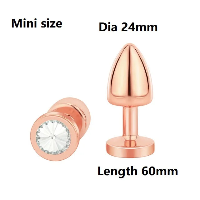 Small Size Metal Anal Beads Butt Plug Mini Rainbow Rose gold Butt Plug Crystal Jewelry Trainer Anal Dildo Masturbation Sex Toy