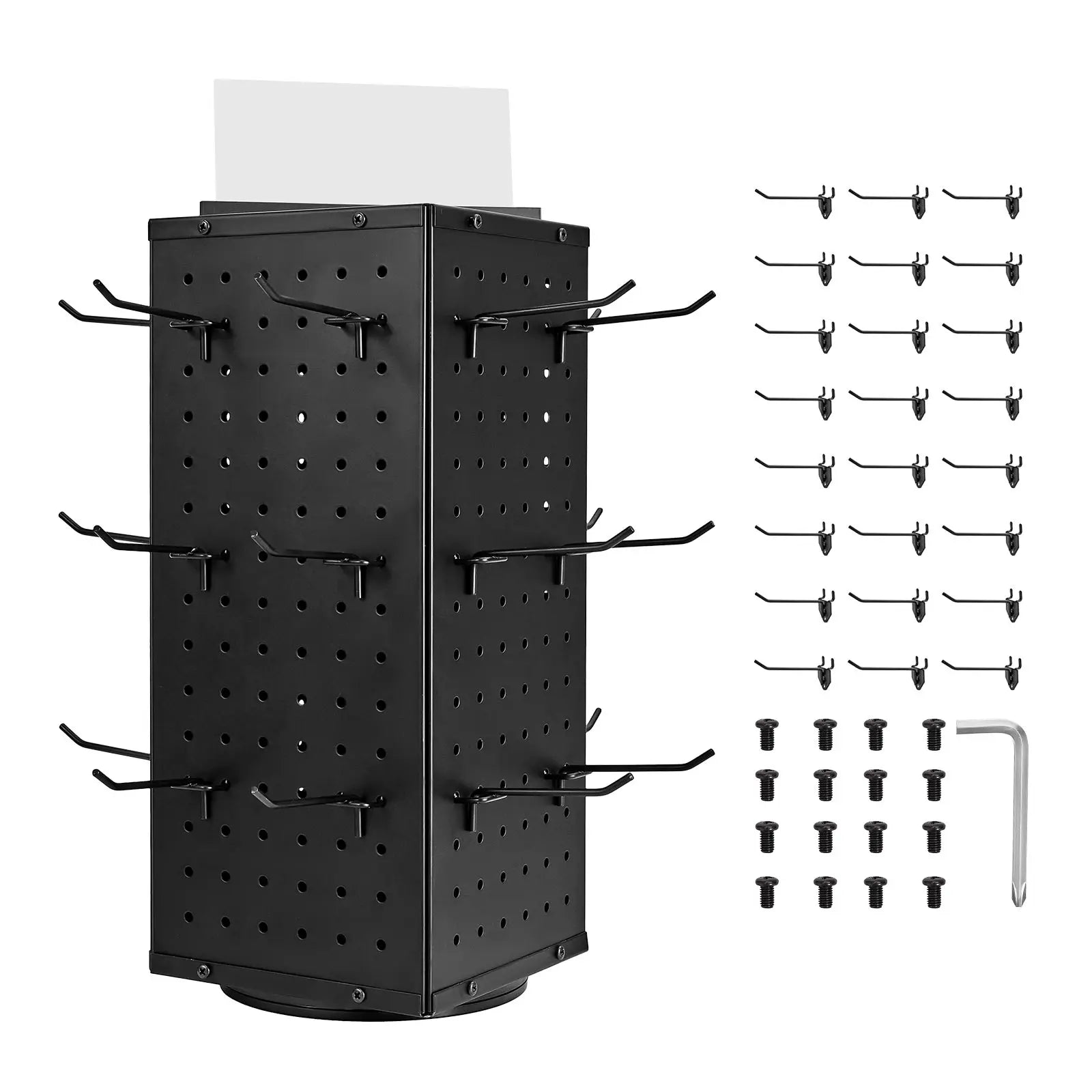 Support ROTATEUR SucceBuy - Panneau d’affichage rotatif à 4 côtés avec sélecteur en pegboard, présentoir à socles rotatifs avec 24 crochets pour magasin de bijoux et boutique de vente au détail