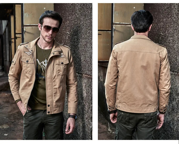 High-quality men's military jacket 2023 new multi-pocket collar embroidered sleeve pilot tooling plus size cotton jacket men