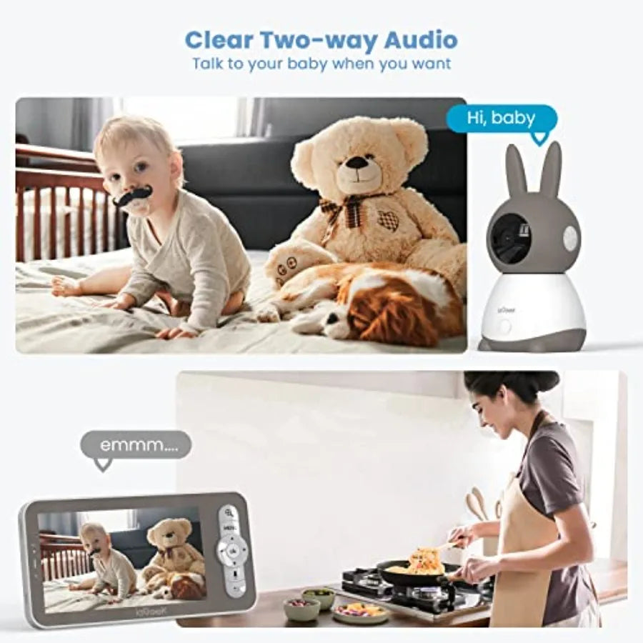 Baby Monitor with 2K HD Video, Pan-Tilt-Zoom, 5" LCD Screen