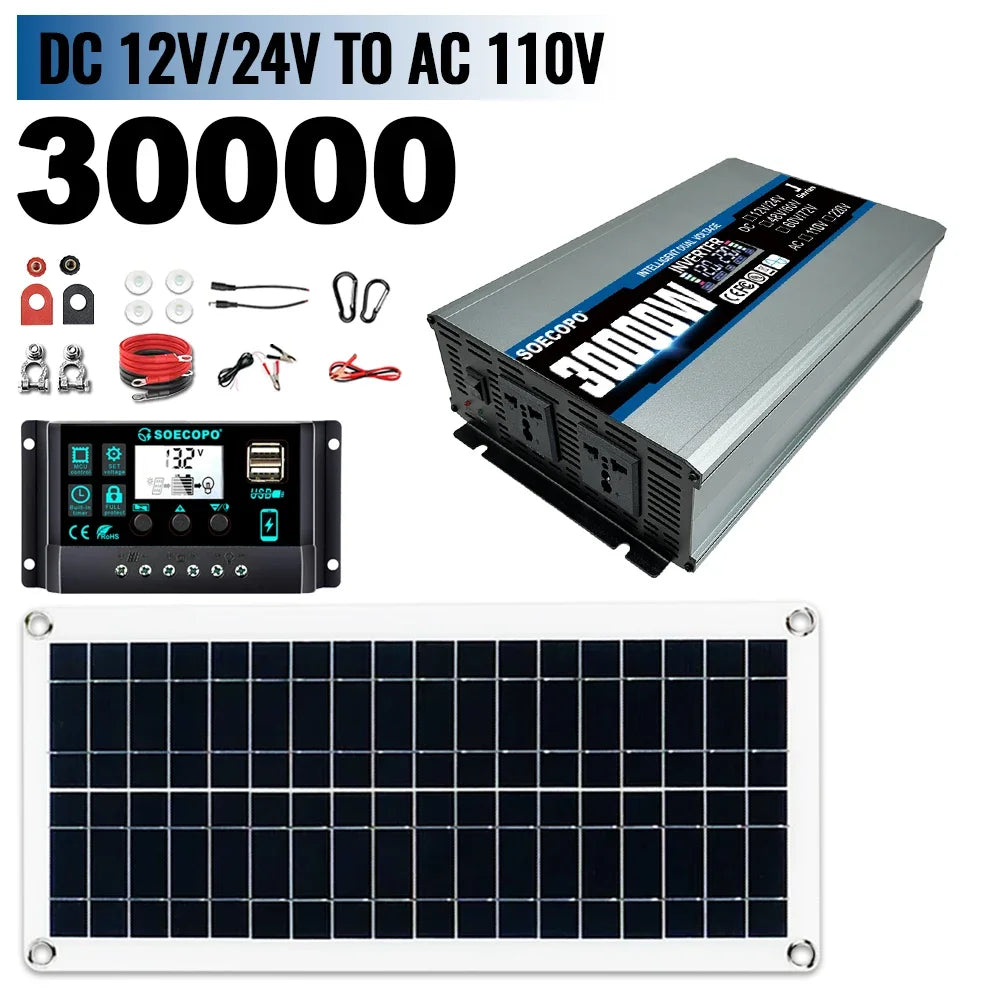 30000W Peak Solcelleanlæg 2200W Inverter 200W Panel System