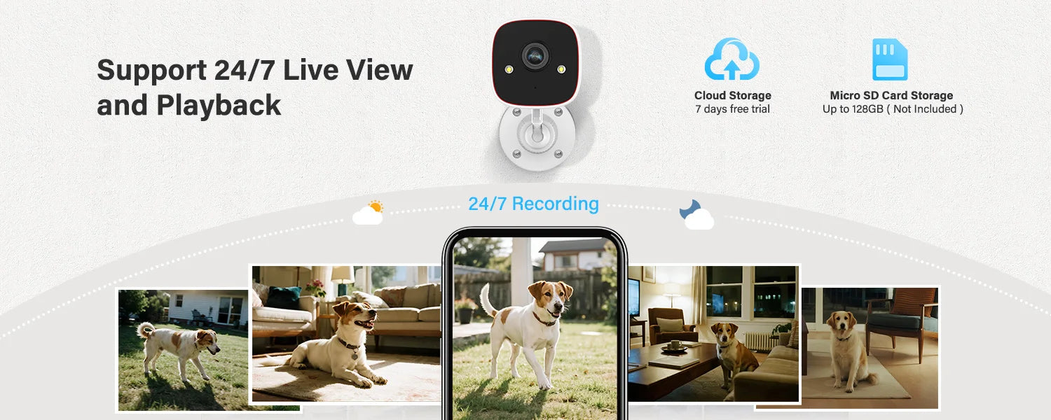 3MP WiFi Security Camera 1296P Outdoor Indoor Waterproof IP66