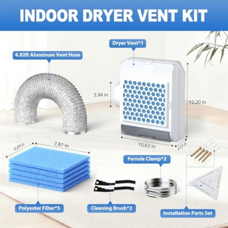 3-i-1 inomhustorkventilationskit med säkerhetsklaff, filter och vattendragare