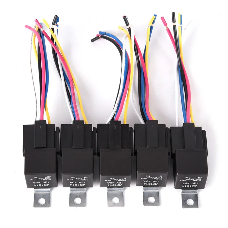 Waterproof Automotive Relay 12v 5pin 40a Car Relay With Black Red Copper Terminal Auto Relay With Relay Socket 1pc