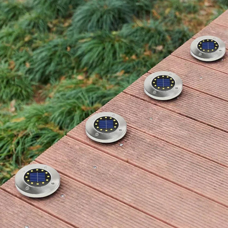 Luz solar de jardim em forma de disco, IP65, do anoitecer ao amanhecer, 4–20 LED