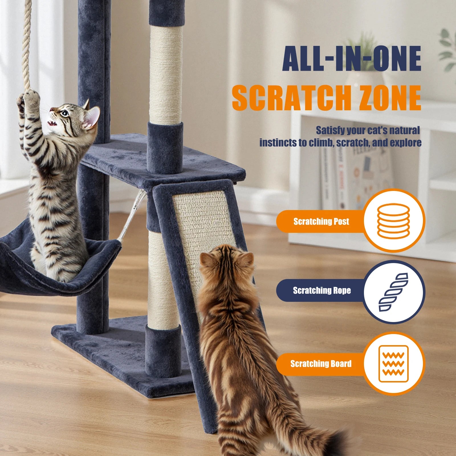 63" Multi-Level Cat Tree Tower with Condo, Hammock & Sisal Posts