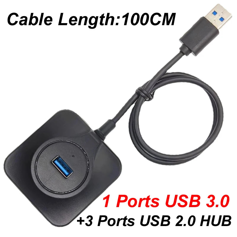 USB hub 4 θυρών με διαφορετικές ταχύτητες, καλώδια 30cm/1m/2m