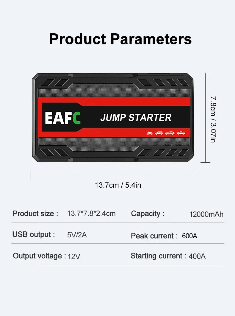 12V Car Jump Starter Portable Booster Power Bank
