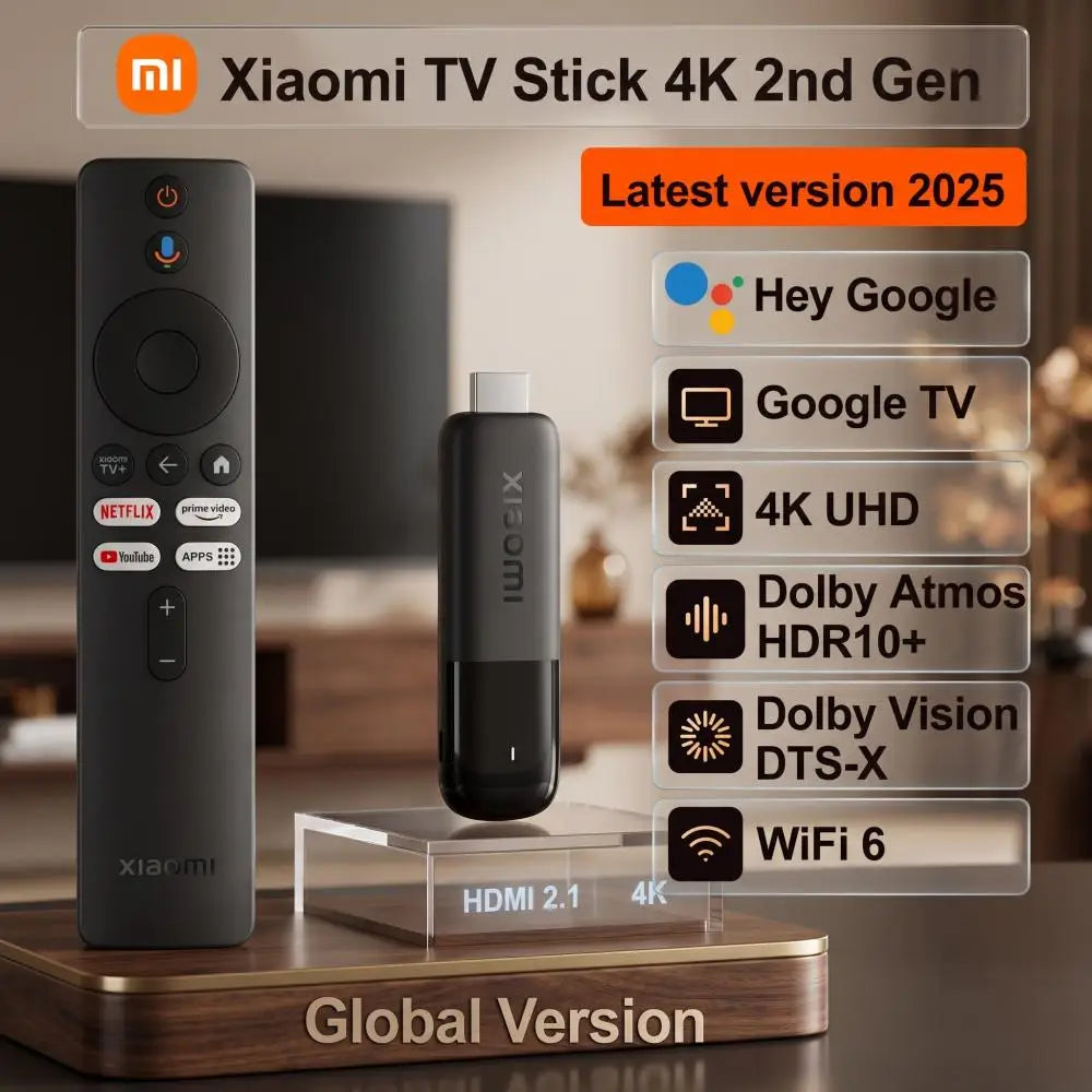 2025 Xiaomi TV Stick 4K 2nd Gen, Google TV, WiFi 6 Portable Streaming Media, Netflix Google Assistant, Smart TV Dongle BT5.2