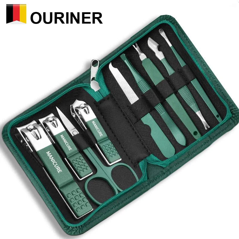 Green Manicure Set with Leather Case