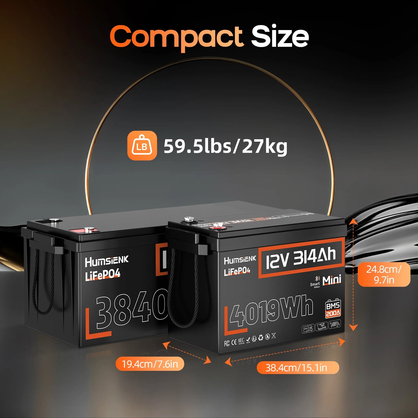 12V 314Ah LiFePO4-batteri med 200A BMS til campingvogn, marine og solenergi