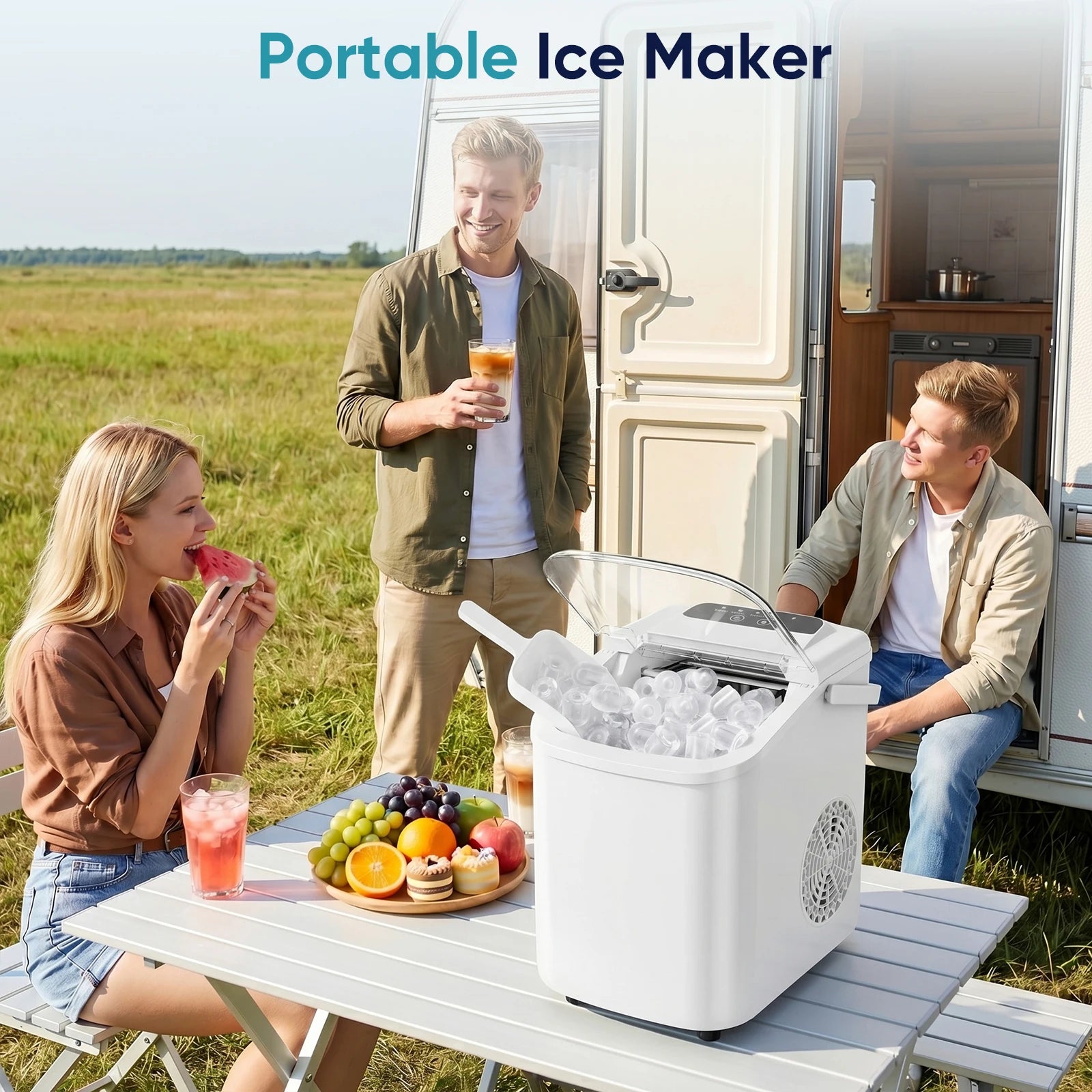 Portable Countertop Ice Maker – 9 Cubes in 6 Minutes, 26lb Daily