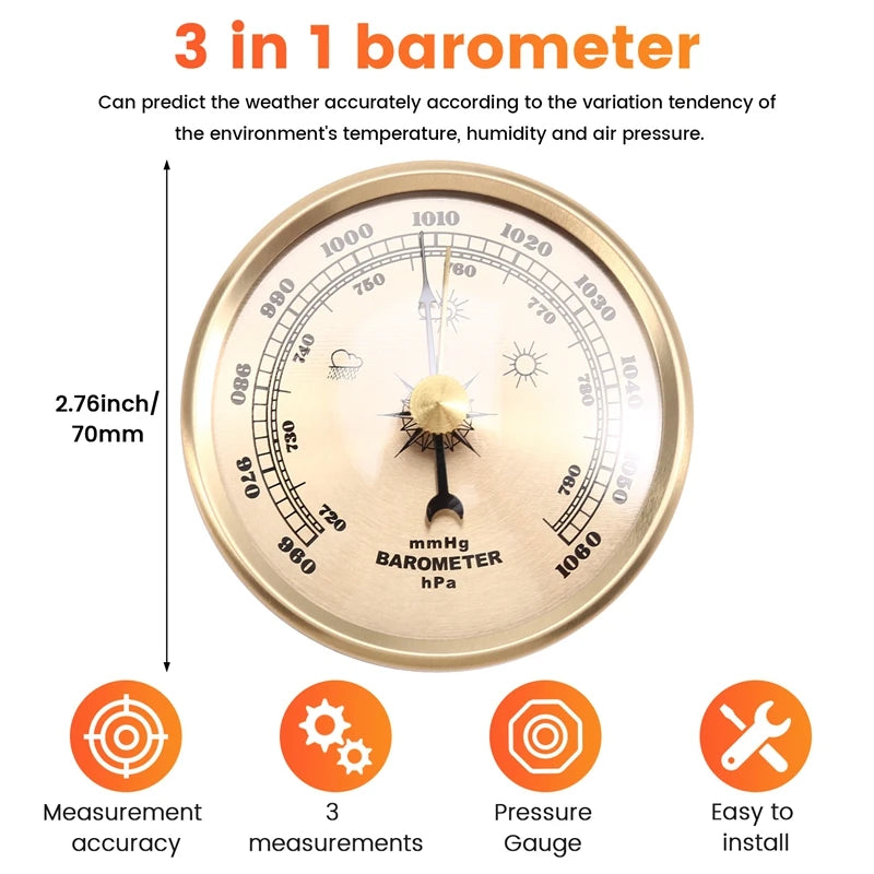MALL 70Mm atmosfärisk hembarometer väderprognosinstrument aneroidbarometer gastrycksmätare