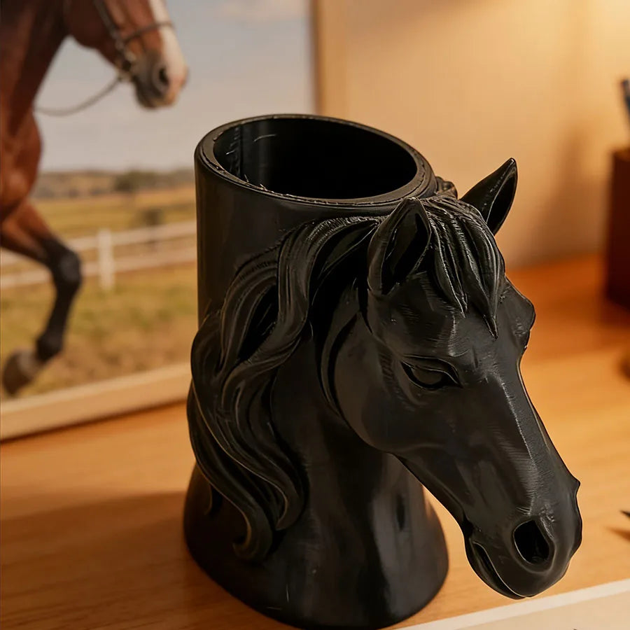 Portapenne decorativo a forma di testa di cavallo
