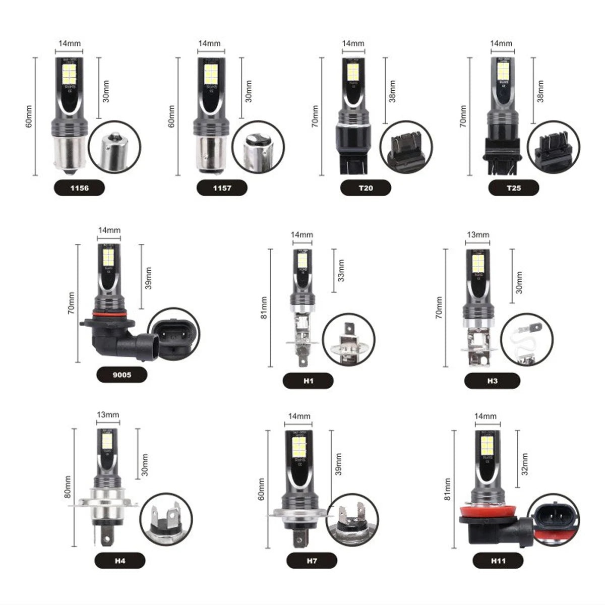 2Pcs H8 H11 LED Bulb H16 JP 9005 HB3 9006 HB4 Led Lamp Super Bright Car Fog Lights Day Driving Running Light 12V 24V 6000K White